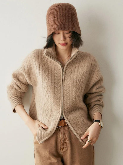 Zip Lapel Collar Cardigan Sweater