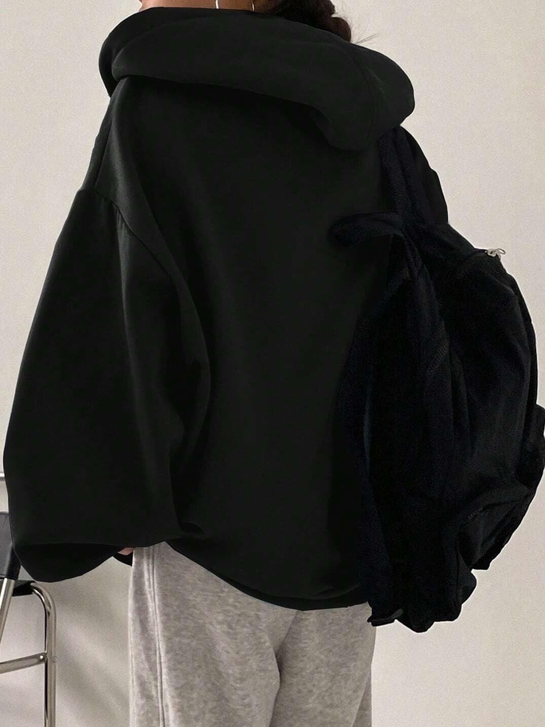 Zip Up Drop Shoulder Lined Hoodie Jacket