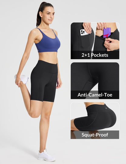 High Waist Biker Compression Shorts with Pockets