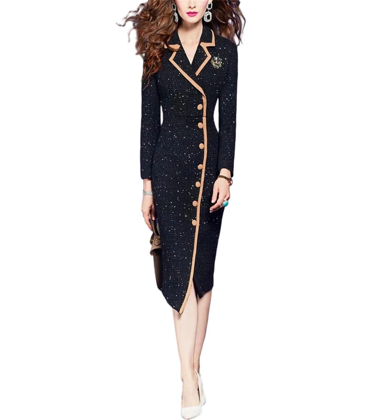 Sequined Tweed Midi Dress