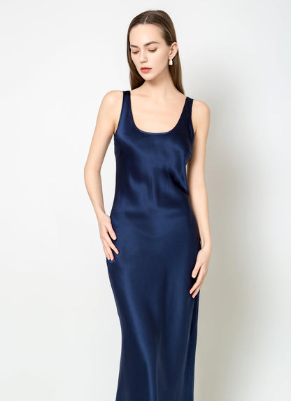 Scoop Neck Silk Midi Slip Dress