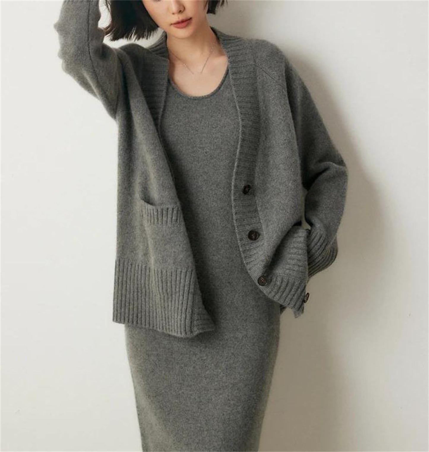 Single-Breasted Cashmere V-Neck Cardigan Sweater
