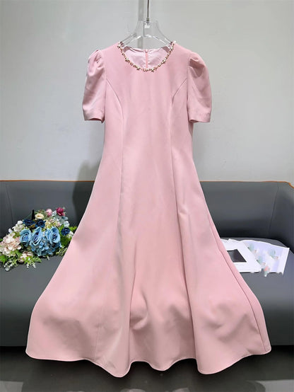 Beaded O-Neck A-Line Midi Dress