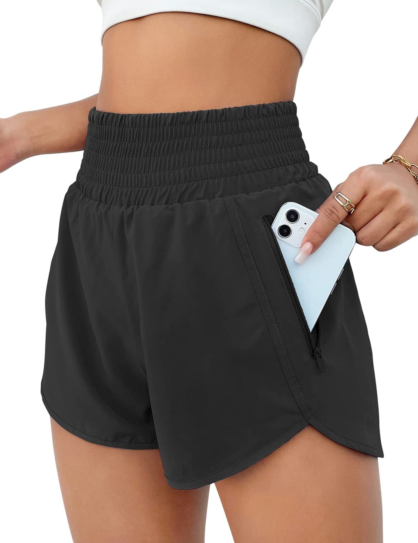 High Waist Athletic Running Shorts with Pocket