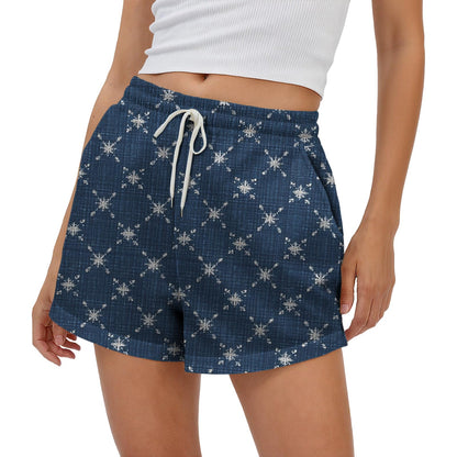 Elastic High Waist Boho Print Athletic Shorts with Pockets