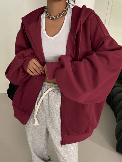 Zip Front Drawstring Hoodie Sweatshirt