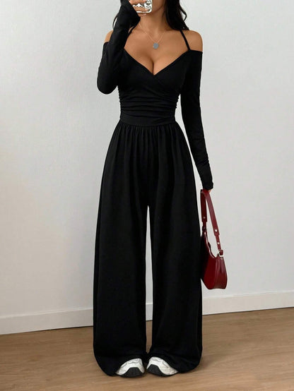 Ruched Wide Leg Spaghetti Strap Jumpsuit
