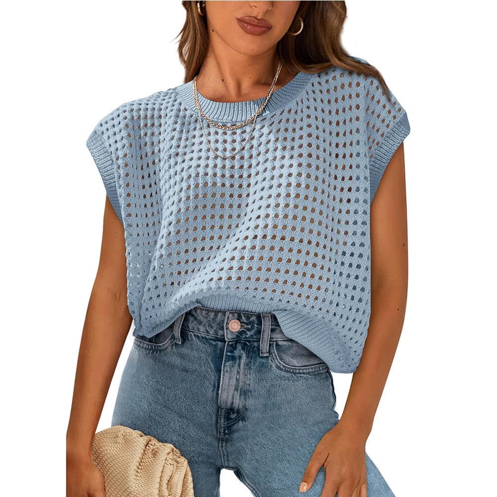 Crochet Cap Sleeve Hollow Knit Top