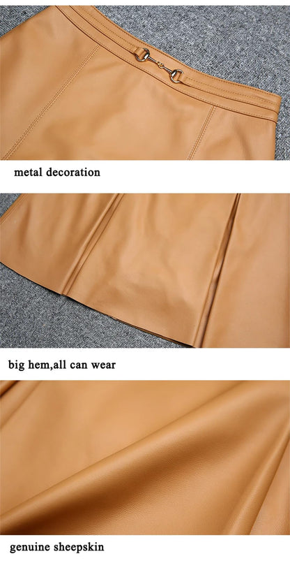 High Waist Midi Pleated Leather Skirt