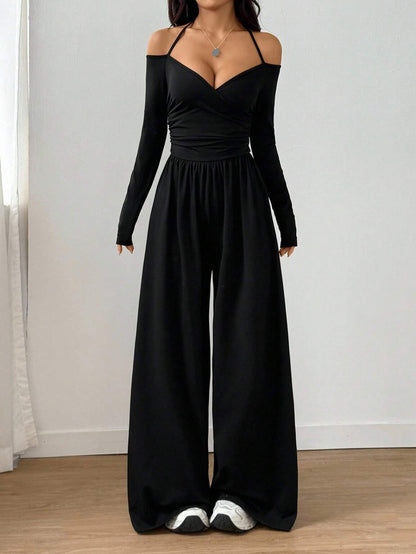 Ruched Wide Leg Spaghetti Strap Jumpsuit