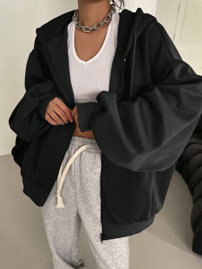 Zip Up Drop Shoulder Lined Hoodie Jacket