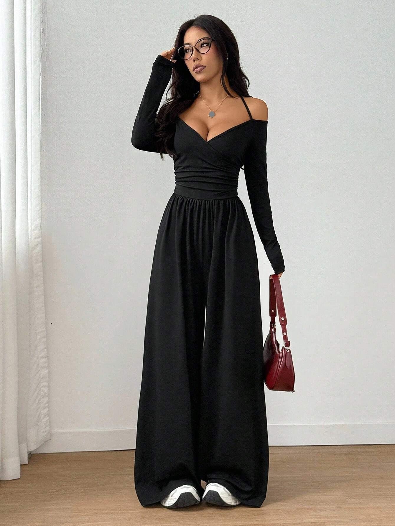 Ruched Wide Leg Spaghetti Strap Jumpsuit