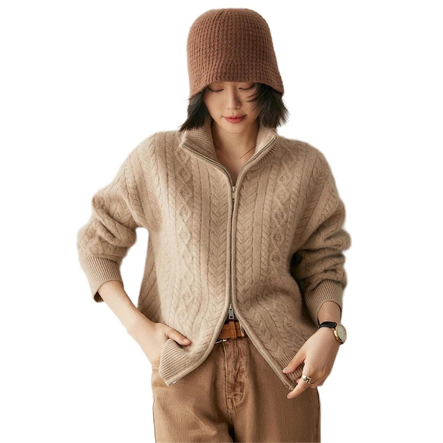 Zip Lapel Collar Cardigan Sweater