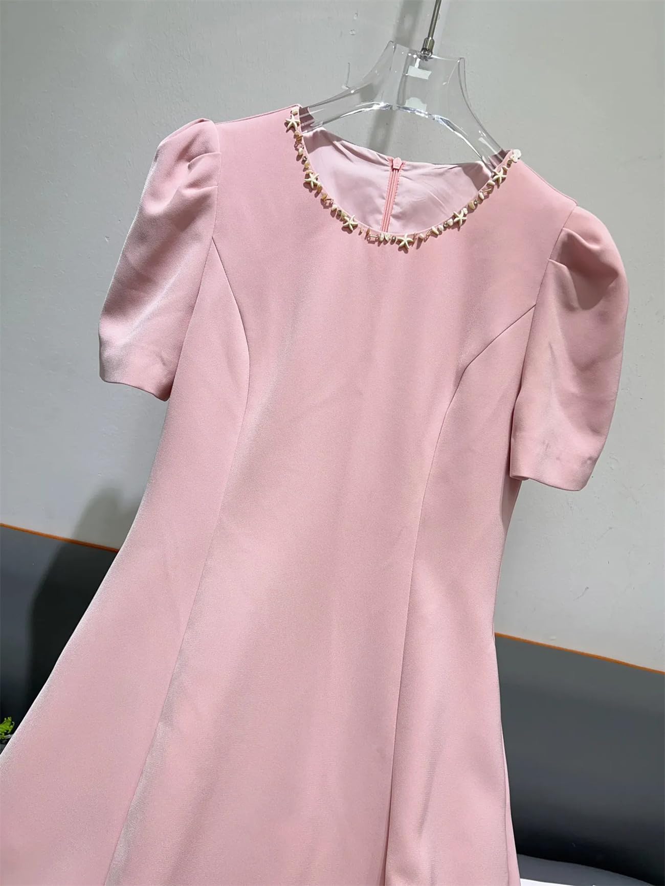 Beaded O-Neck A-Line Midi Dress