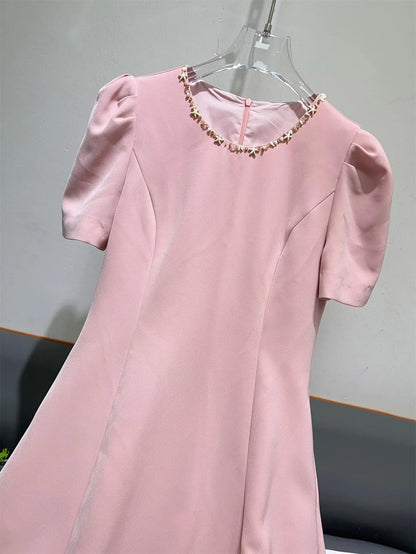 Beaded O-Neck A-Line Midi Dress