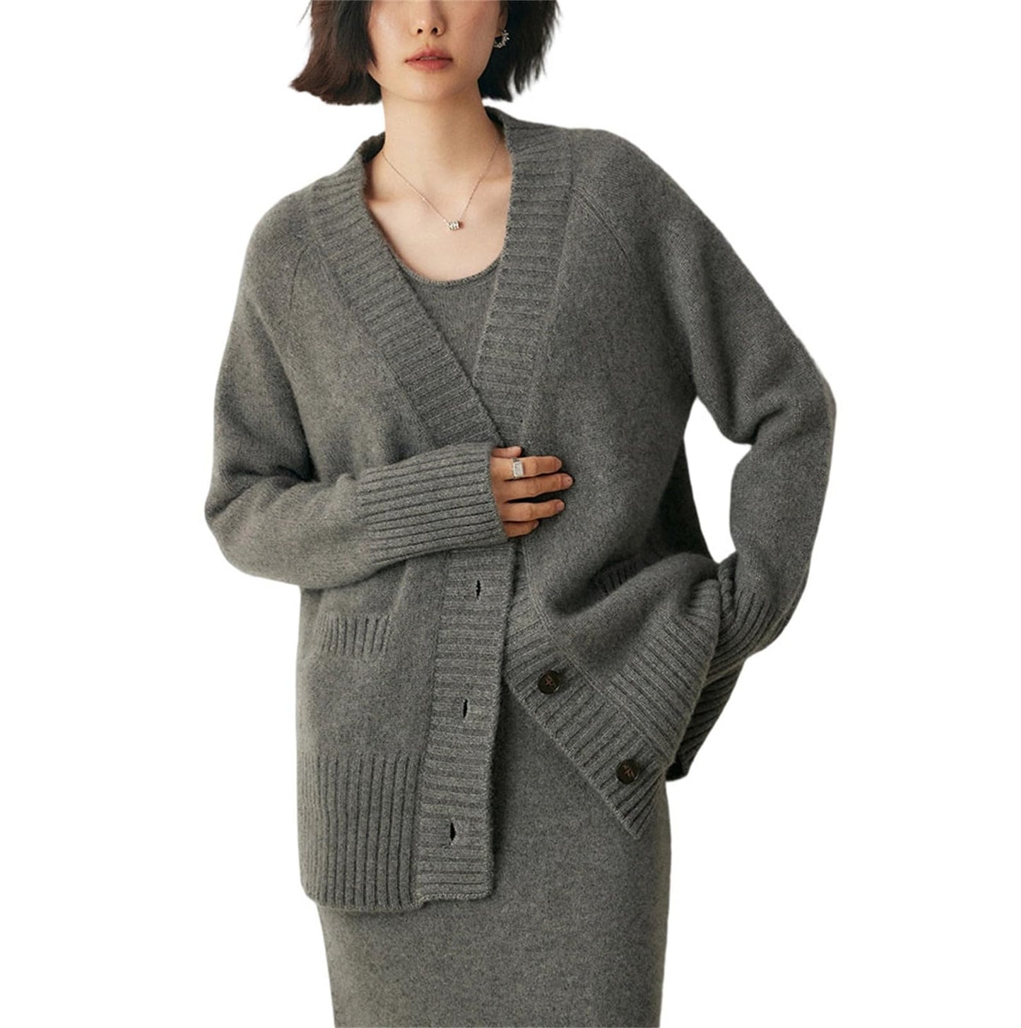 Single-Breasted Cashmere V-Neck Cardigan Sweater