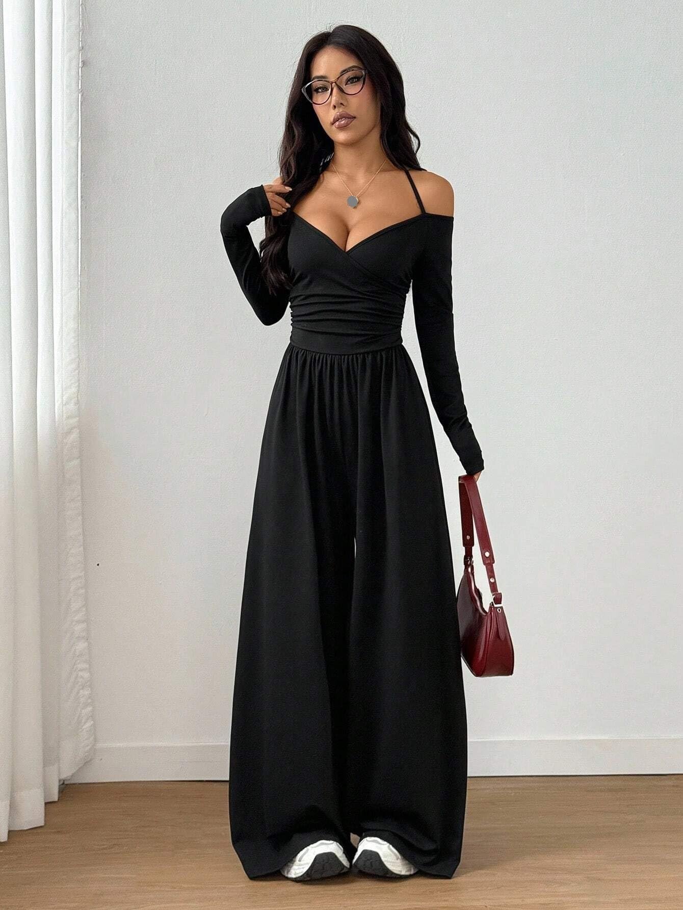 Ruched Wide Leg Spaghetti Strap Jumpsuit