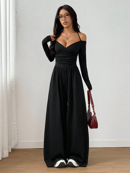 Ruched Wide Leg Spaghetti Strap Jumpsuit