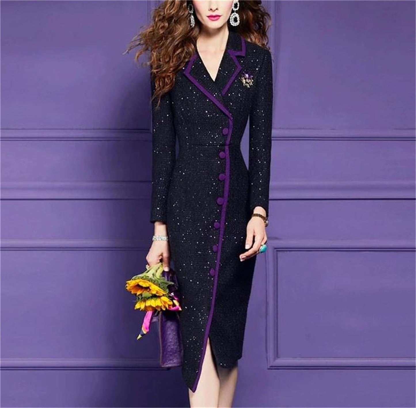 Sequined Tweed Midi Dress