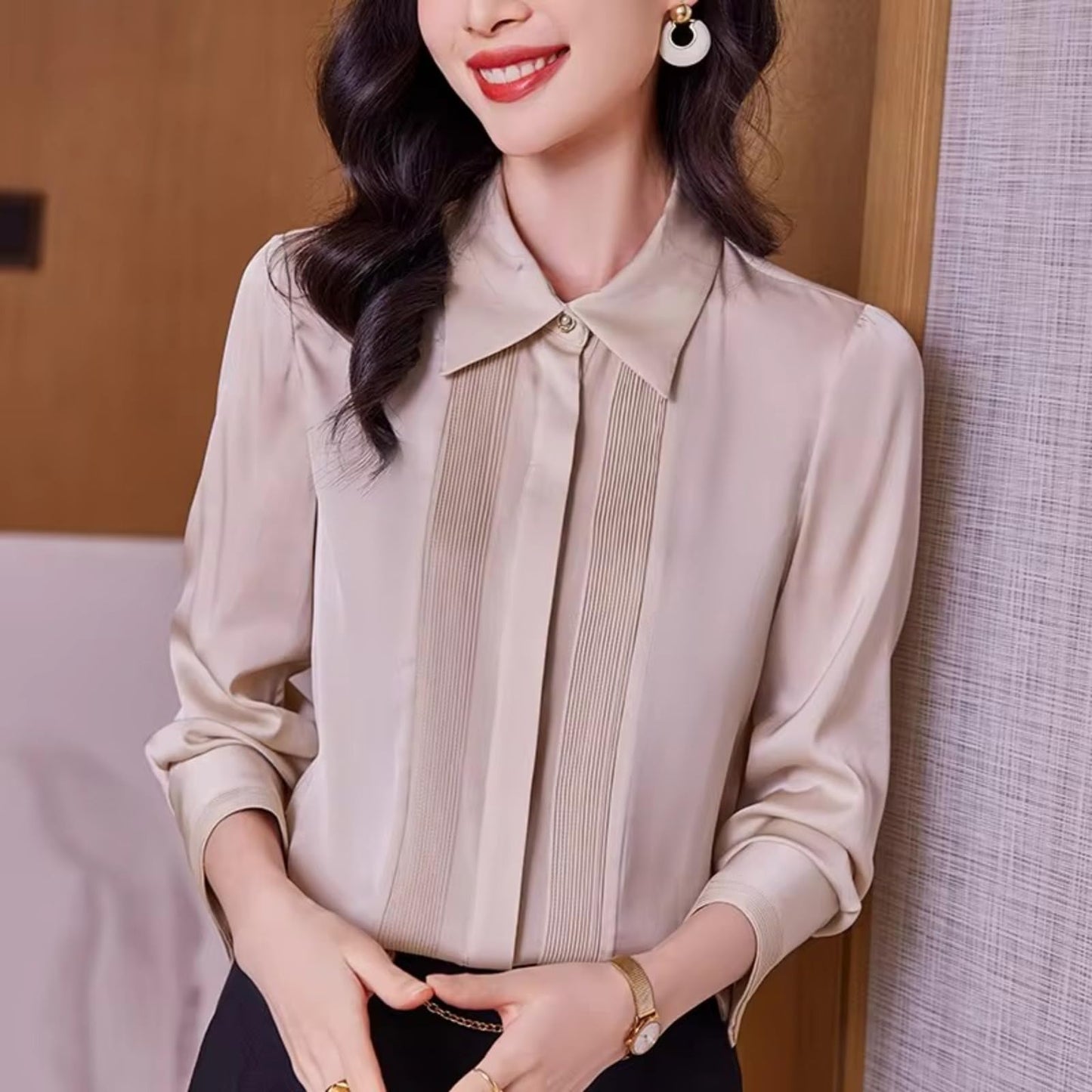 Long-Sleeve Button-Down Blouse