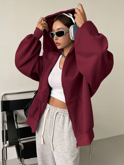 Zip Front Drawstring Hoodie Sweatshirt