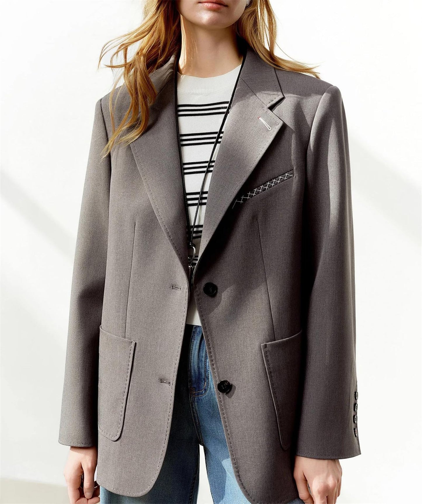 Wide-Shoulder Structured Blazer Coat