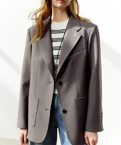 Wide-Shoulder Structured Blazer Coat