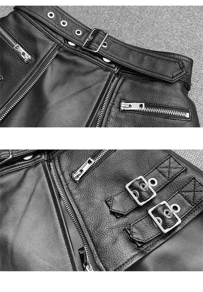 High Waist A-Line Leather Mini Skirt