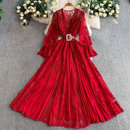 V-Neck Long Sleeve Pullover Dress