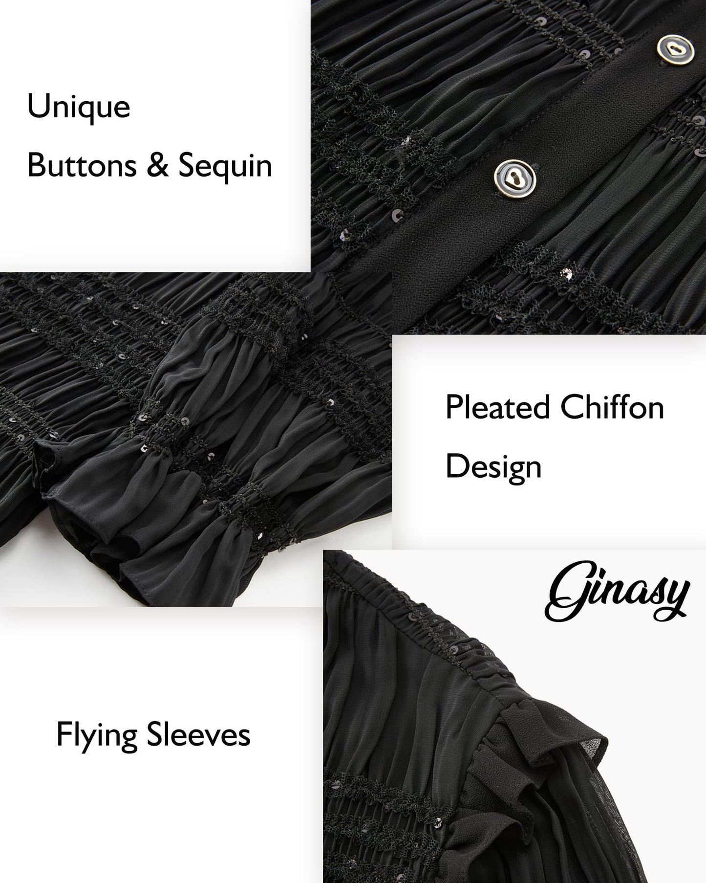 Sequin Ruffle Neck Button Down Shirt